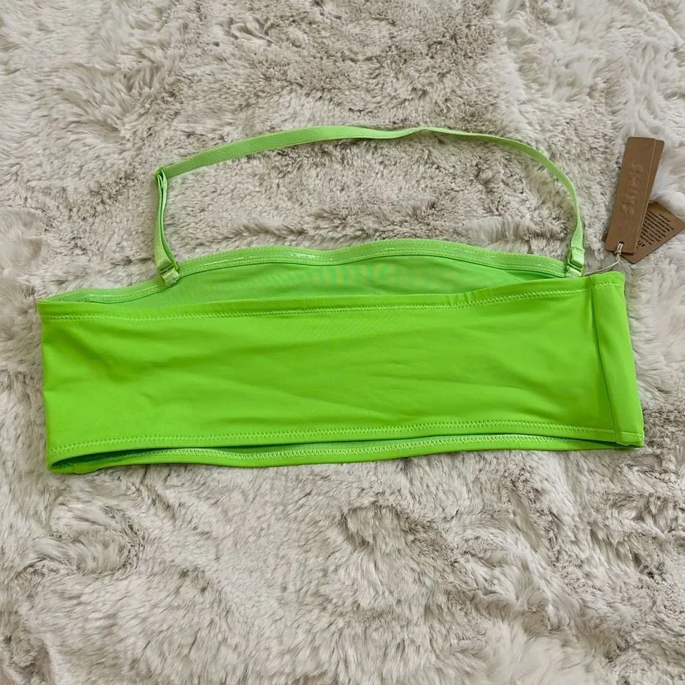 SKIMS Signature Swim Bandeau Bikini Top Neon Green Size M